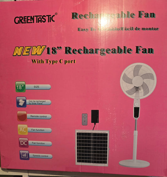 Abanico recargable con placa tiene luz 18"